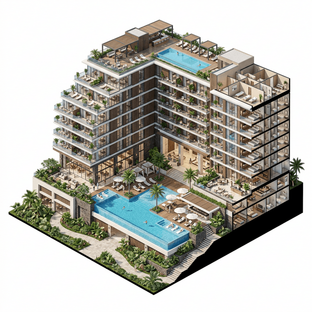 3D render of الفنادق والمنتجعات